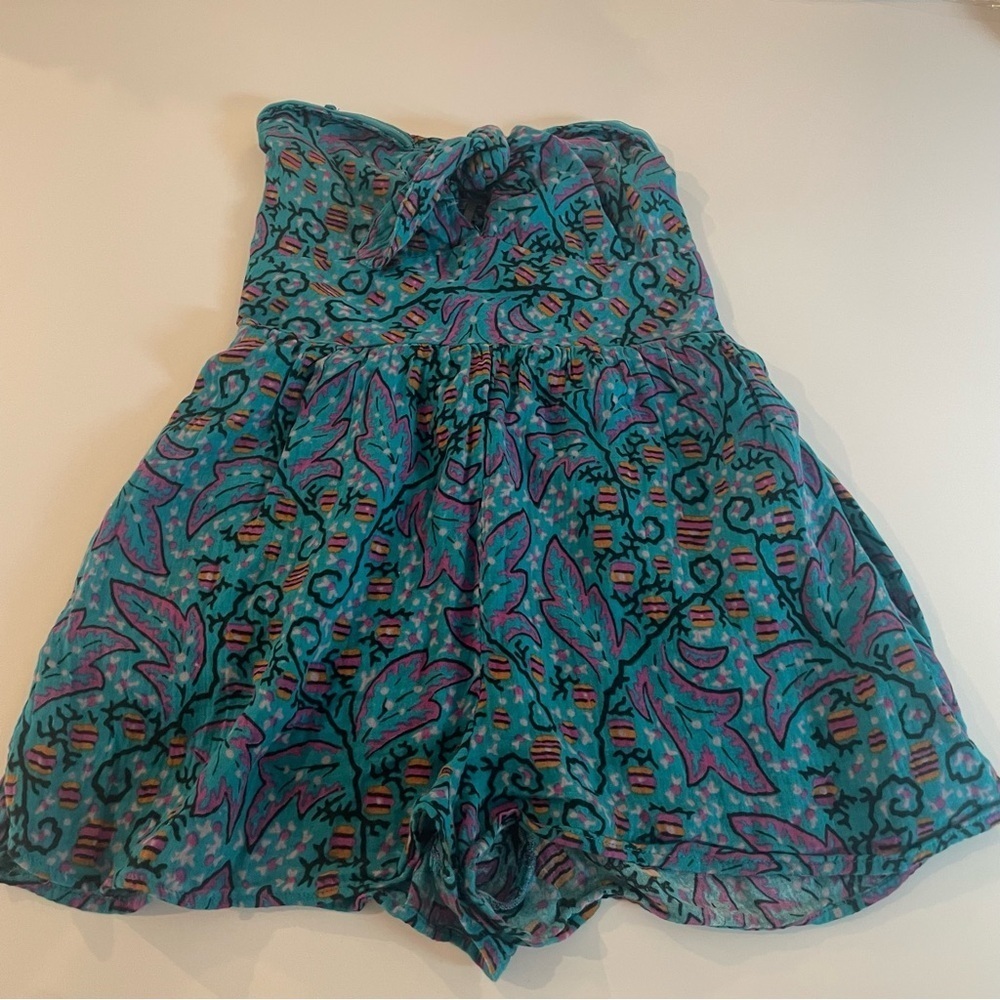 New! Anthropologie The Nixie Blue Floral Strapless Shorts Romper 27023 - Picture 2 of 9